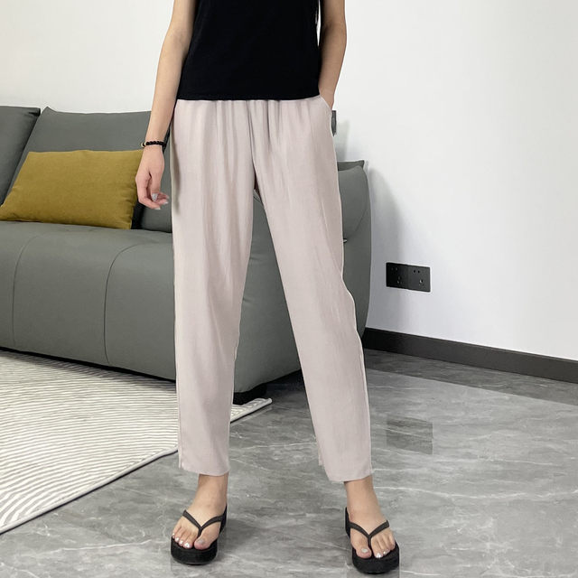 Plus size summer ສູງ waist rayon pencil pants trousers ຝ້າຍໄຫມ