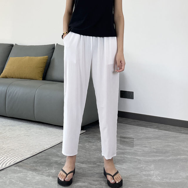 Plus size summer ສູງ waist rayon pencil pants trousers ຝ້າຍໄຫມ