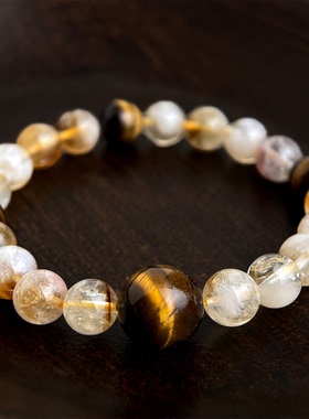 MoreSuitable天然石黄塔晶虎眼石原创设计新中式水晶手链串珠手饰