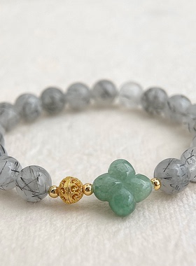 MoreSuitable文艺复古天然石黑发晶东陵玉水晶手串新中式手链手饰