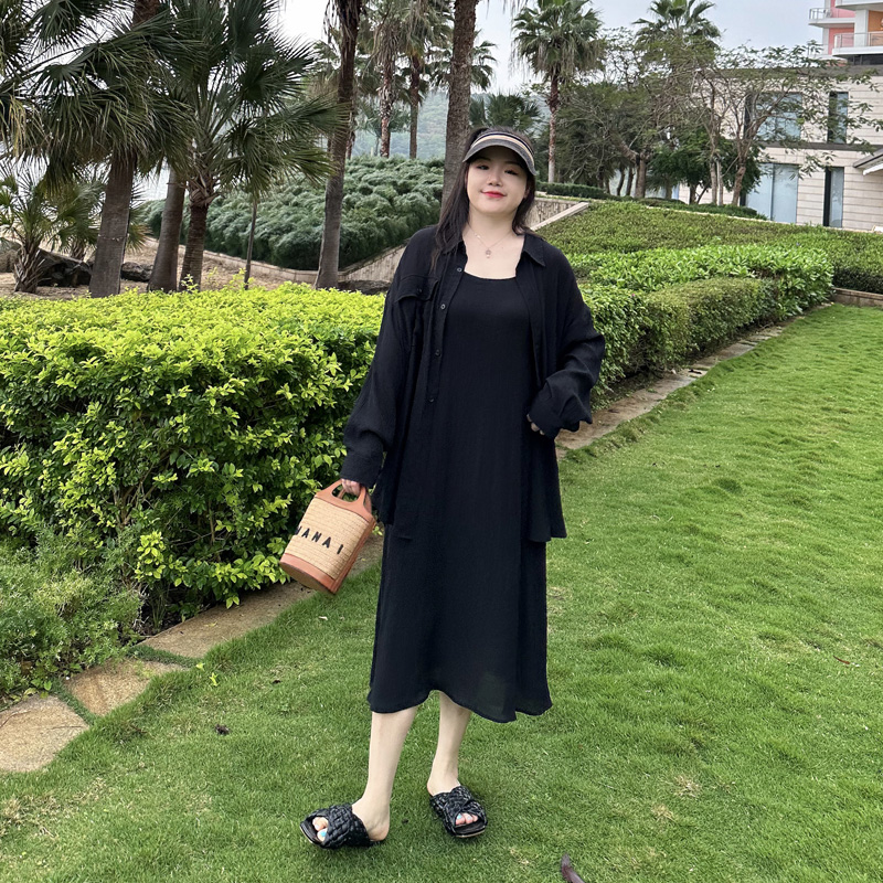 大码套装女薄款雪纺防晒凉快胖mm衬衫+吊带裙200斤宽松度假两件套,淘宝优惠券,粉丝福利购,淘宝优惠卷