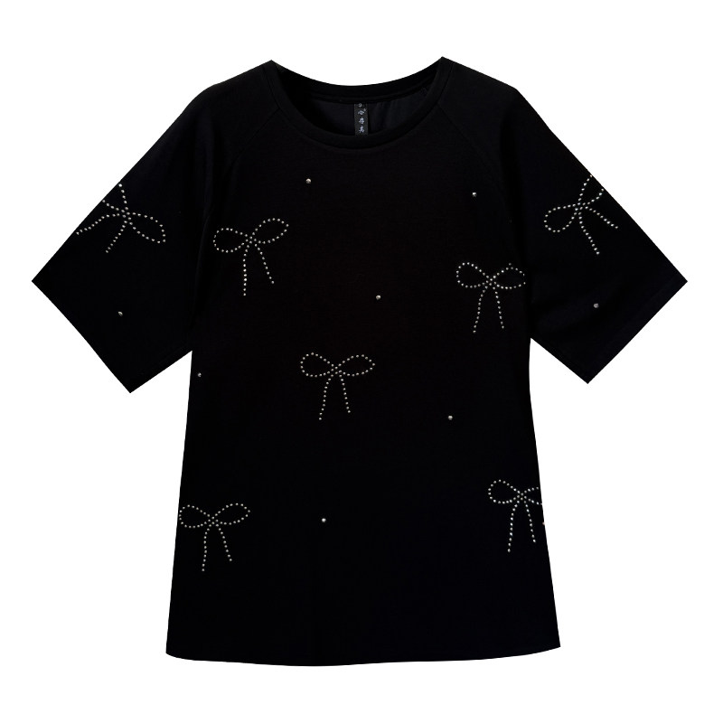 别致时尚大码套装女夏薄款200斤胖mm宽松蝴蝶结烫钻t恤短裤两件套,淘宝优惠券,粉丝福利购,淘宝优惠卷