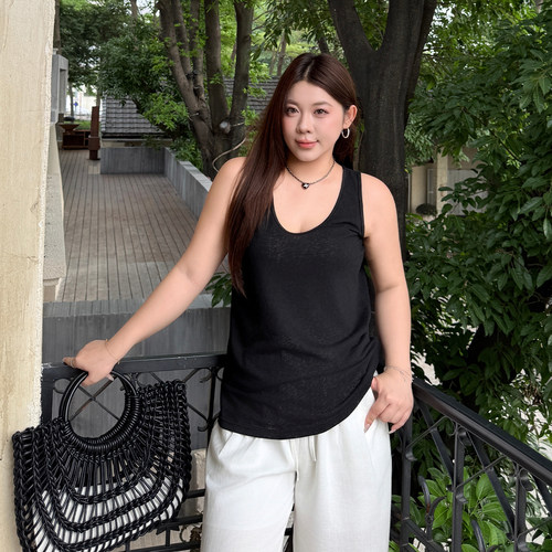心存真大码女装u领背心2026年夏季新款胖mm可外穿雪花棉百搭上衣 - 图0