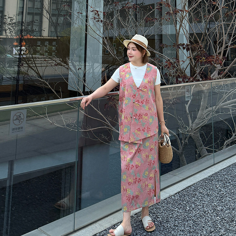 心存真大码女装国风马甲套装2025新款胖mm高端新中式半身裙两件套,淘宝优惠券,粉丝福利购,淘宝优惠卷