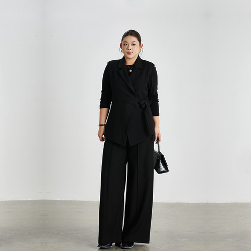 心存真大码女装2026春新款斜纹西裤200斤胖mm宽松直筒阔腿休闲裤 - 图1