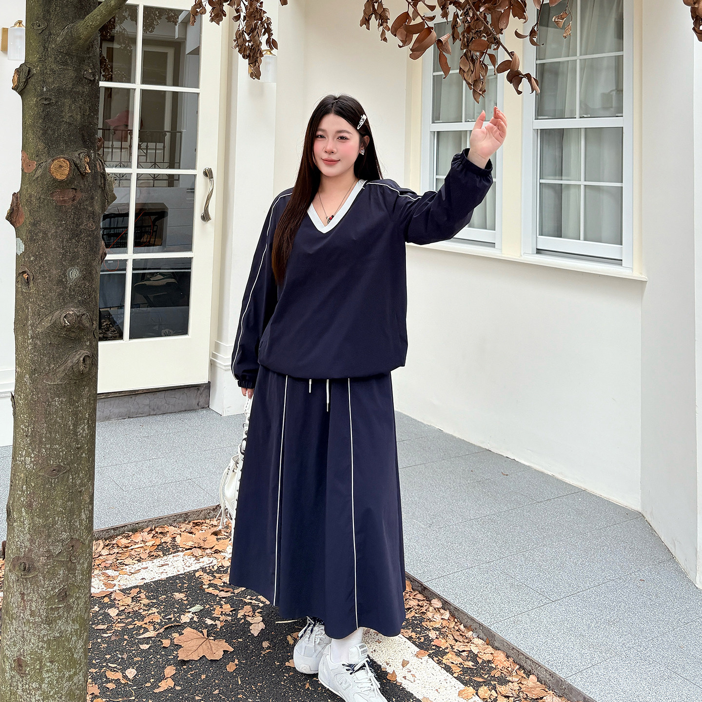 心存真大码女装2025秋新款胖mm宽松减龄上衣+半身裙a字裙两件套装,淘宝优惠券,粉丝福利购,淘宝优惠卷