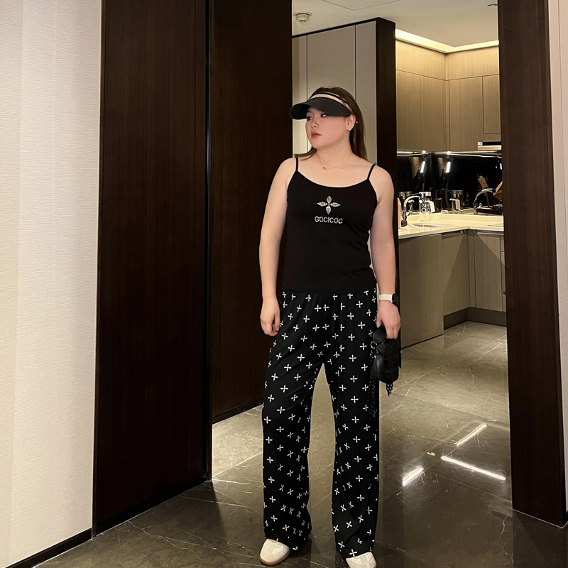 大码女装阔腿拖地裤200斤胖妹妹mm宽松显瘦休闲垂感直筒加长裤子 - 图1