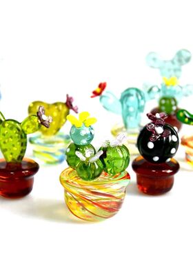 Handmade Murano Glass Cactus Figurines Ornaments Desktop Cra