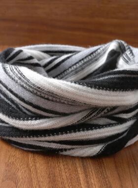 Unisex 100% Wool Knitted Striped Ring Scarf Women Soft Warm