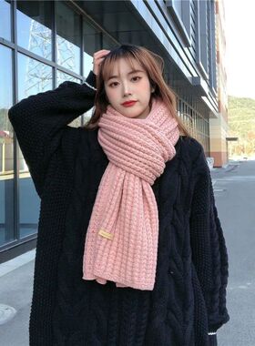 New ins Harajuku style thick wool knitted scarf for women in