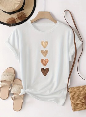 Women's Casual Short Sleeve T-Shirt with Four Heart Graphic