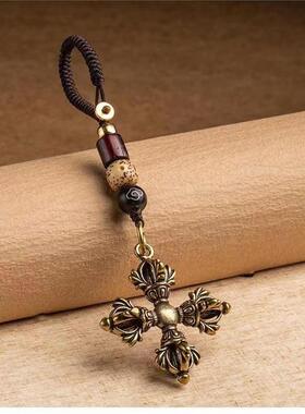 十字圆金刚杵把件法器黄铜汽车钥