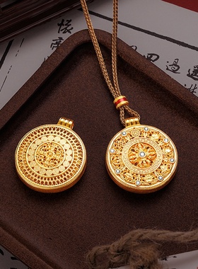 欧美跨境外贸沙金首饰品国潮新中式古法花丝镂空金刚杵八宝罗盘