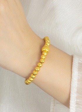 外贸轻奢银饰黄金色圆珠串珠手链简约轻奢感时尚日常佩戴节日送礼