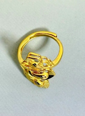 出口欧美跨境外贸跨境欧美金色羽毛戒指越南沙金三凤羽开口指环