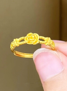 出口欧美跨境外贸沙金饰品真爱玫瑰开口戒指开口富贵花戒指地摊银