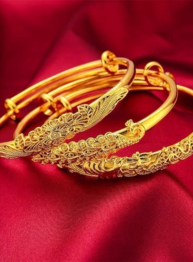 欧美跨境外贸沙金饰品孔雀开屏手镯女轻奢感久不掉色龙凤呈祥手饰