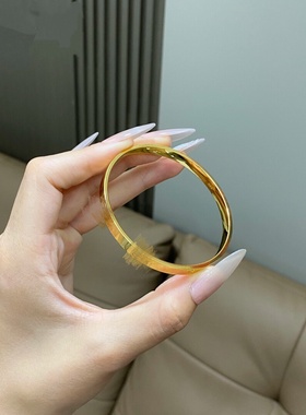 欧美跨境外贸沙金饰品一字光面闭口手镯女一字螺纹设计感时尚金