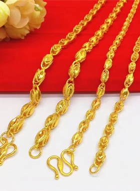 欧美跨境外贸越南沙金首饰品瓜子镂空凤眼项链男叶子仿黄金项坠