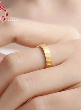 欧美跨境外贸精品cnc车花亮面鱼鳞沙金戒指女小众设计感情侣对戒