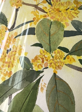 倚竹手绘桂花国画蟾宫折桂摆台工位装饰画茶台茶桌禅意桌面摆件