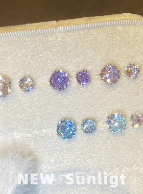 NEW Sunlight爆闪幻彩玫瑰切耳钉锆石钛钢耳骨钉养耳洞耳蜗钉耳饰