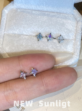 多色四芒星五角星星耳钉小众精致