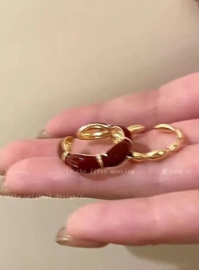 红色竹节滴油戒指女个性食指戒