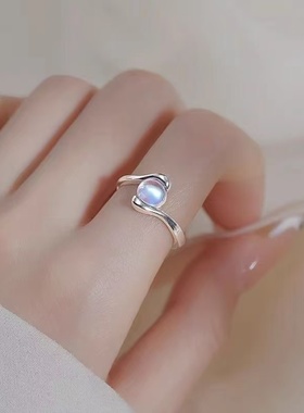 椭圆月光石戒指女ins小众设计