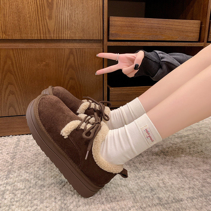 勃肯鞋女鞋冬2025新款爆款厚底毛绒平底加绒巨好看系带棉鞋雪地靴,淘宝优惠券,粉丝福利购,淘宝优惠卷