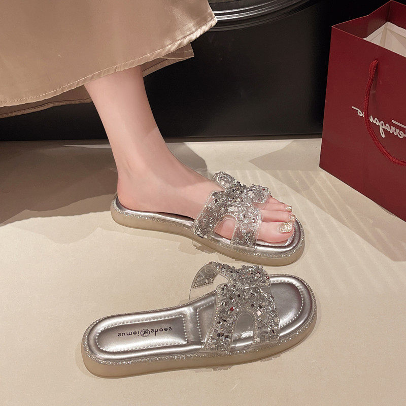 小香风拖鞋女夏外穿高级感沙滩外出海边沙滩透明配裙子水钻凉拖鞋,淘宝优惠券,粉丝福利购,淘宝优惠卷