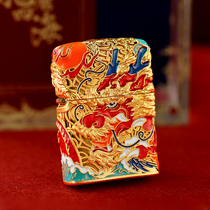 Genuine Zippo Windproof Kerosene Lighter Longten Four Sea Brass Gilded Floral Enamel Mens Collection Gifts