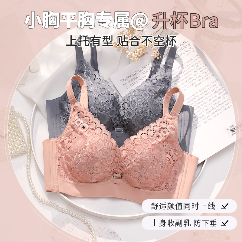 内衣女小胸聚拢薄款收副乳防下垂加厚上托胸罩无钢圈文胸平胸专用 - 图0