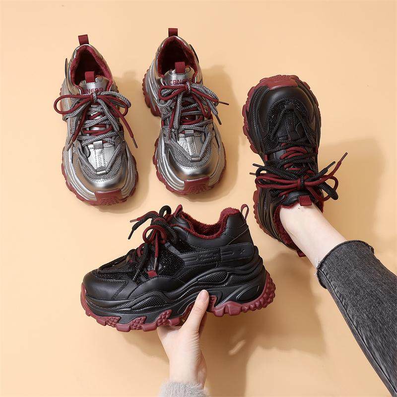 厚底老爹鞋女款2025秋冬新款软皮加绒增高显瘦时尚银色休闲运动鞋,淘宝优惠券,粉丝福利购,淘宝优惠卷