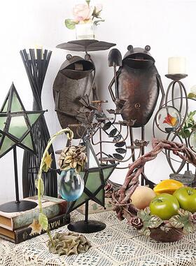 美式乡村复古做旧铁艺烛台杂货动物摆件家居民宿客厅玄关装饰道具