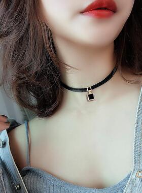 黑色皮绳项链女短款颈带锁骨链2023年新款ins简约森系气质脖颈链