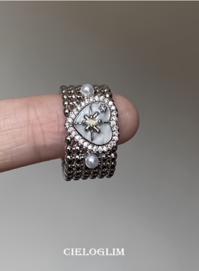 周也黄霄雲同款珍珠滴油开口戒