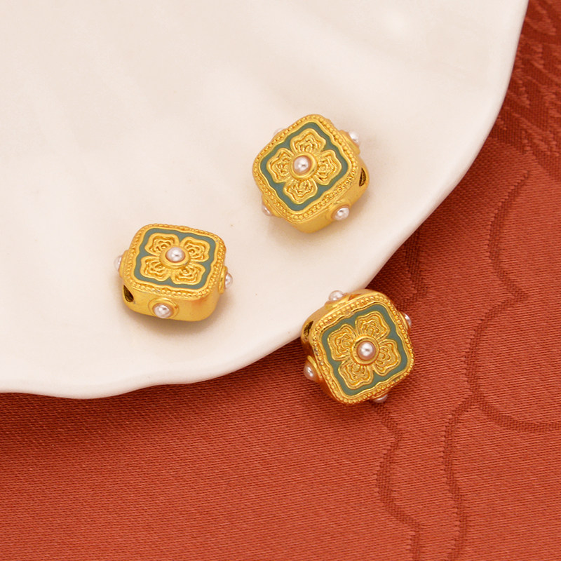 强保色沙金配件diy饰品古法金珐琅宋韵四合如意隔珠手链手绳配珠,淘宝优惠券,粉丝福利购,淘宝优惠卷