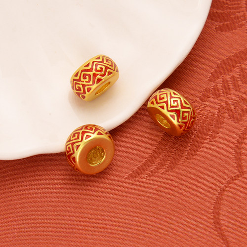 强保色沙金配件diy饰品古法金滴油万寿福疆桶珠手链手绳编织配珠 - 图1