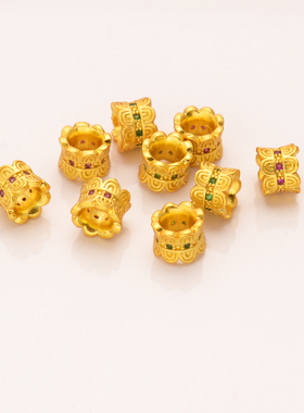 强保色沙金配件diy饰品古法金大孔微镶锆石小蛮腰手链手绳桶珠