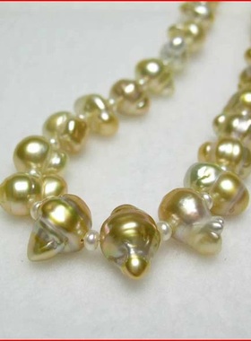 天然珍珠金珠巴洛克造型项链