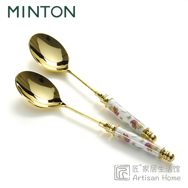 特惠Wedgwood Minton明頓咖啡勺點心叉骨瓷鍍金哈頓系列日本進口