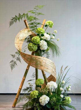 新中式竹排竹编仿真花艺摆件