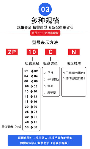 全力发真空吸盘工业ZP-10/13/16/20/32/40/50CS/N带肋机械手吸嘴 - 图2
