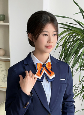 橙色头花领花套装女职业网兜领结