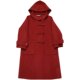 喵吉复古中长款连帽双面呢子大衣休闲红色牛角扣毛呢外套女秋冬厚
