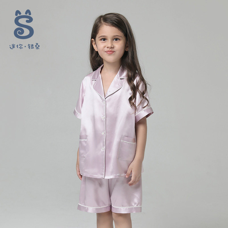 银桑高端100%桑蚕丝绸短袖短裤睡衣 银桑睡衣/家居服套装