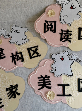 卡通线条狗区角规则牌