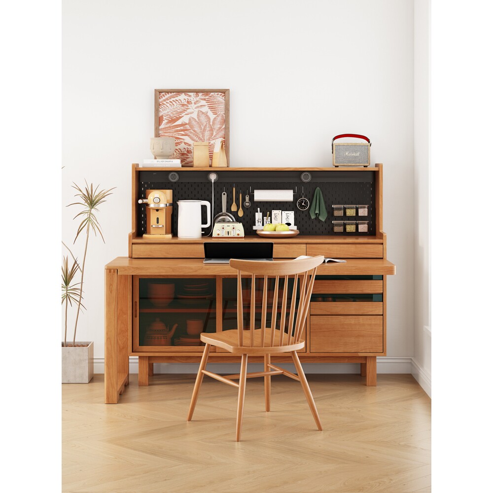 Nordic solid wood sideboard perforated board operating table rotatable living room household multi-functional storage cabinet small apartment