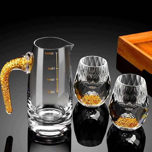 钻石金箔金山白酒杯套装创意家用水晶玻璃分酒器小一口杯烈酒酒盅 - 图3